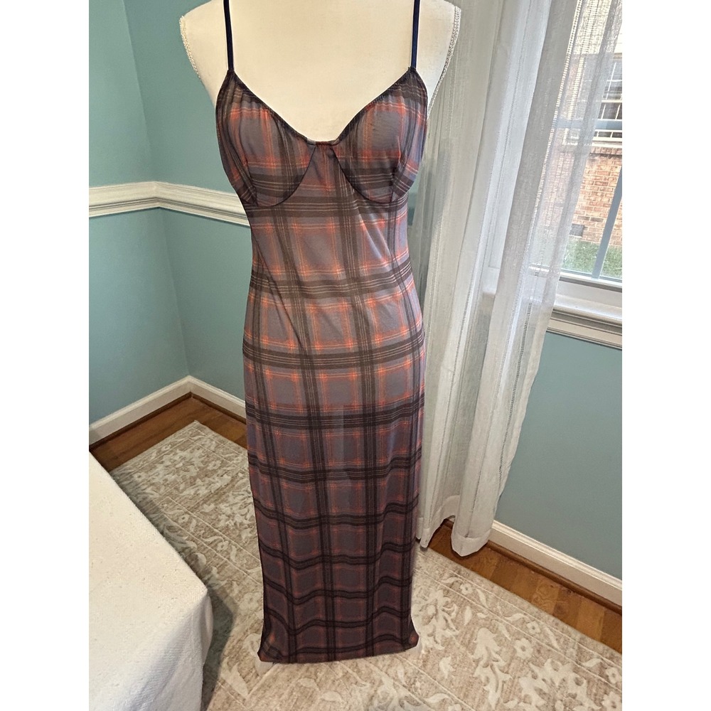Only Hearts Lake District Midi Cami Dress Mesh Plaid XL sexy, sultry coquette